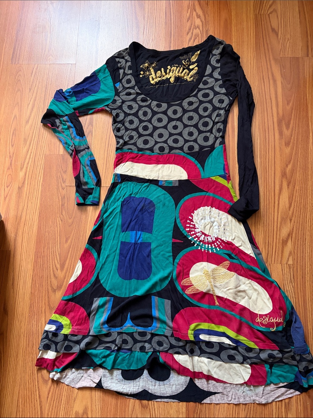 Desigual Multicolor Geometric & Floral Long Sleeve Dress